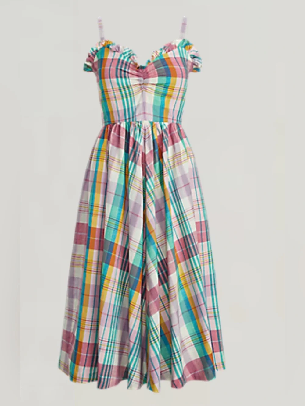 NWT POLO RALPH LAUREN SPAGHETTI STRAP RUFFLE MIDI PLAIDS FIT&FLARE DRESS SIZE 6